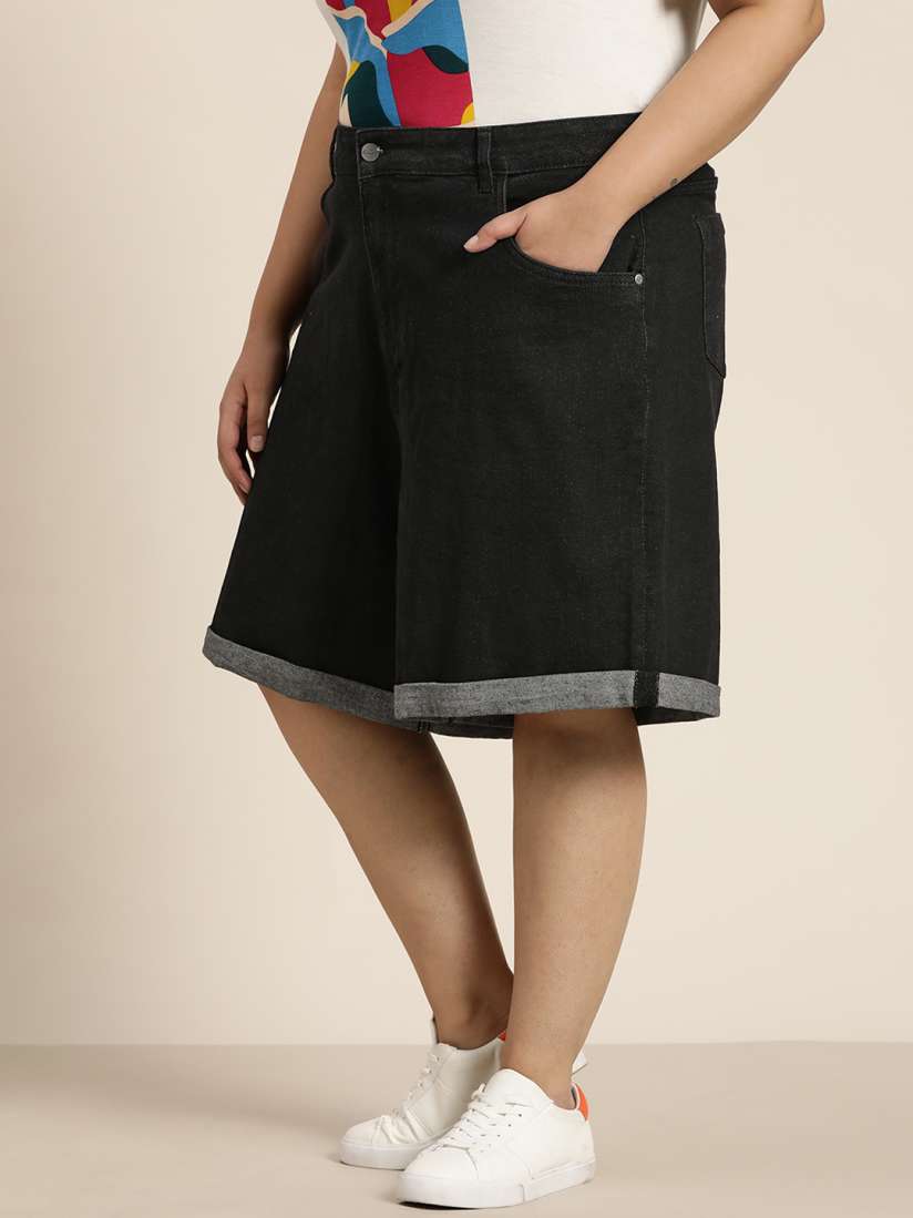 Plus black denim shorts online