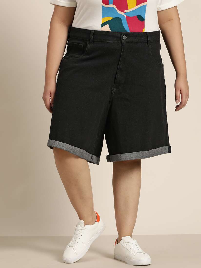 Buy Sztori Women Plus Size Black Solid Denim Shorts Shorts for Women 14142102 Myntra