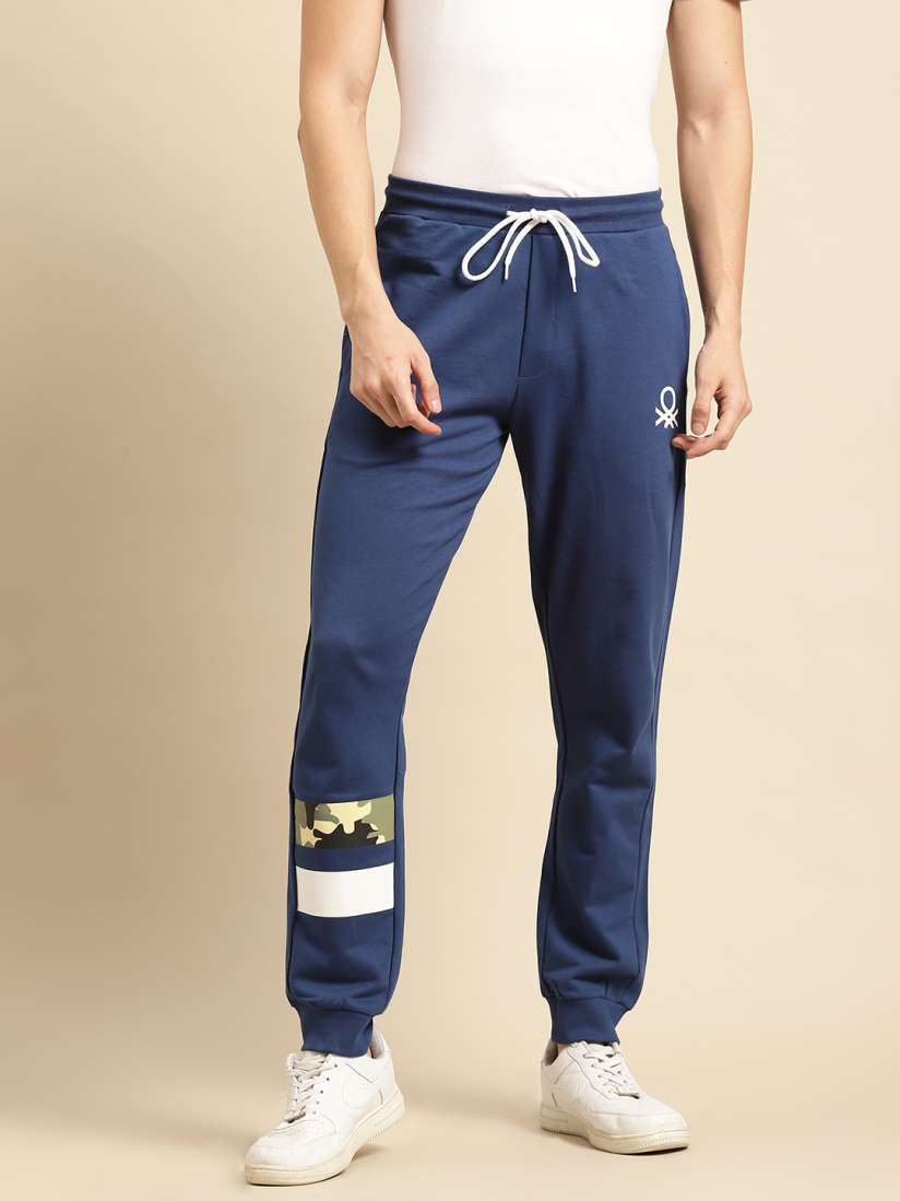 Buy United Colors of Benetton Men Blue Solid Pure Cotton Joggers Track Pants for Men 14143246 Myntra