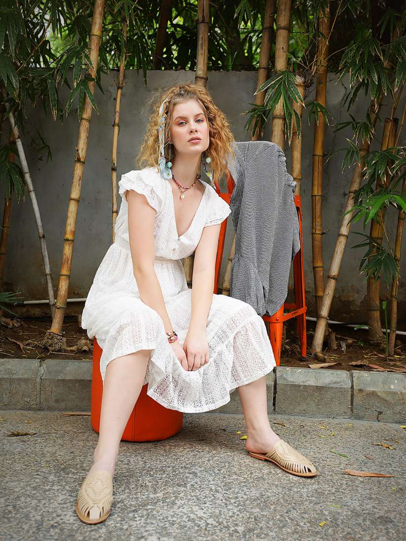 Buy MANGO Women White Lace Embroidered A Line Midi Sustainable Dress Dresses for Women 14144648 Myntra