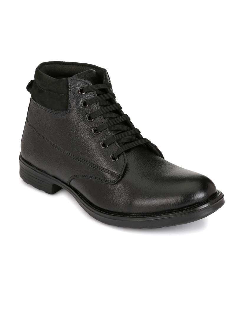 Buy Mactree Men Black Leather Flat Boots Casual Shoes for Men 1414969 Myntra