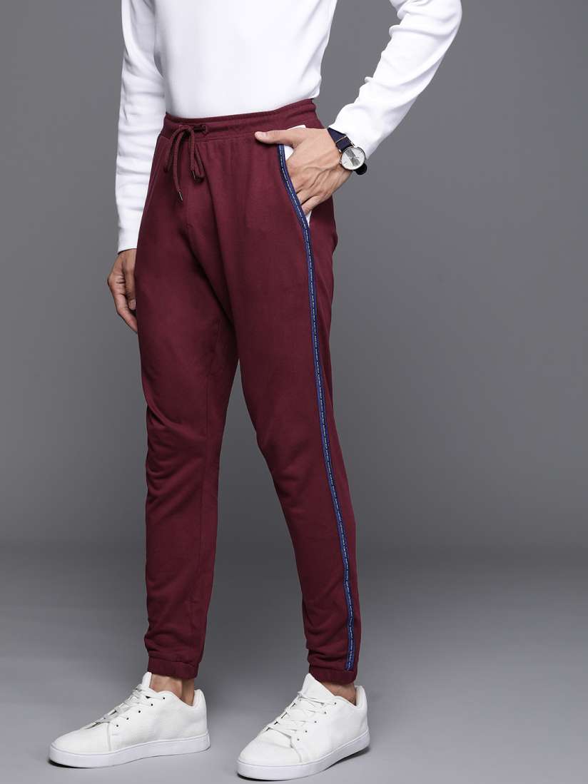 Buy Allen Solly Sport Men Burgundy Pure Cotton Side Taping Solid Joggers Track Pants for Men 14149924 Myntra