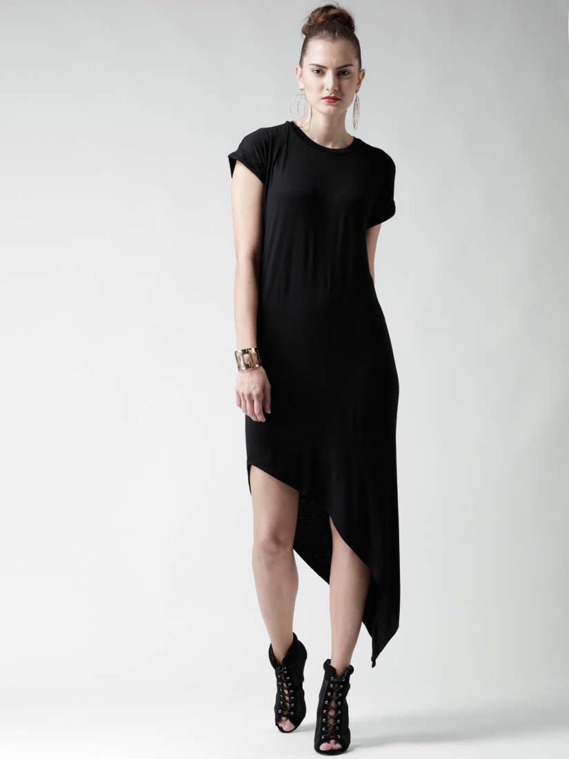 Buy Boohoo Black Dipped Hem T shirt Dress Dresses for Women 1415106 Myntra