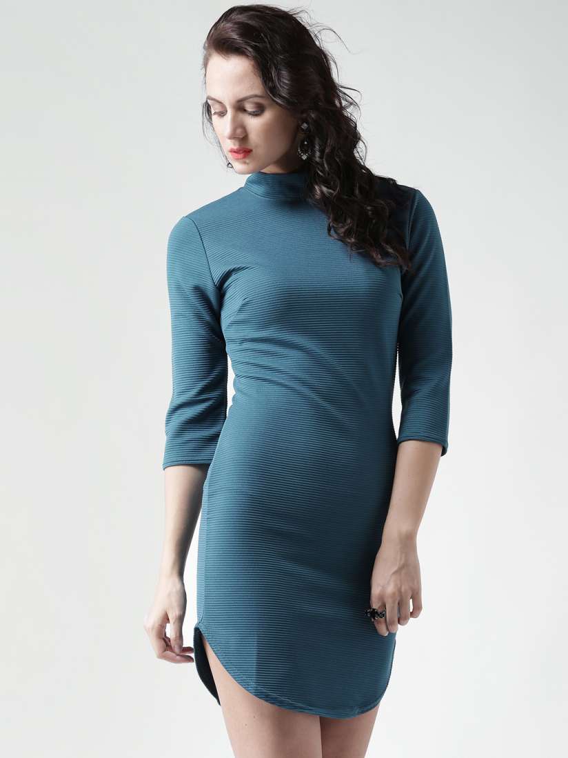 Buy Boohoo Teal Blue Self Striped Bodycon Dress Dresses for Women 1415176 Myntra