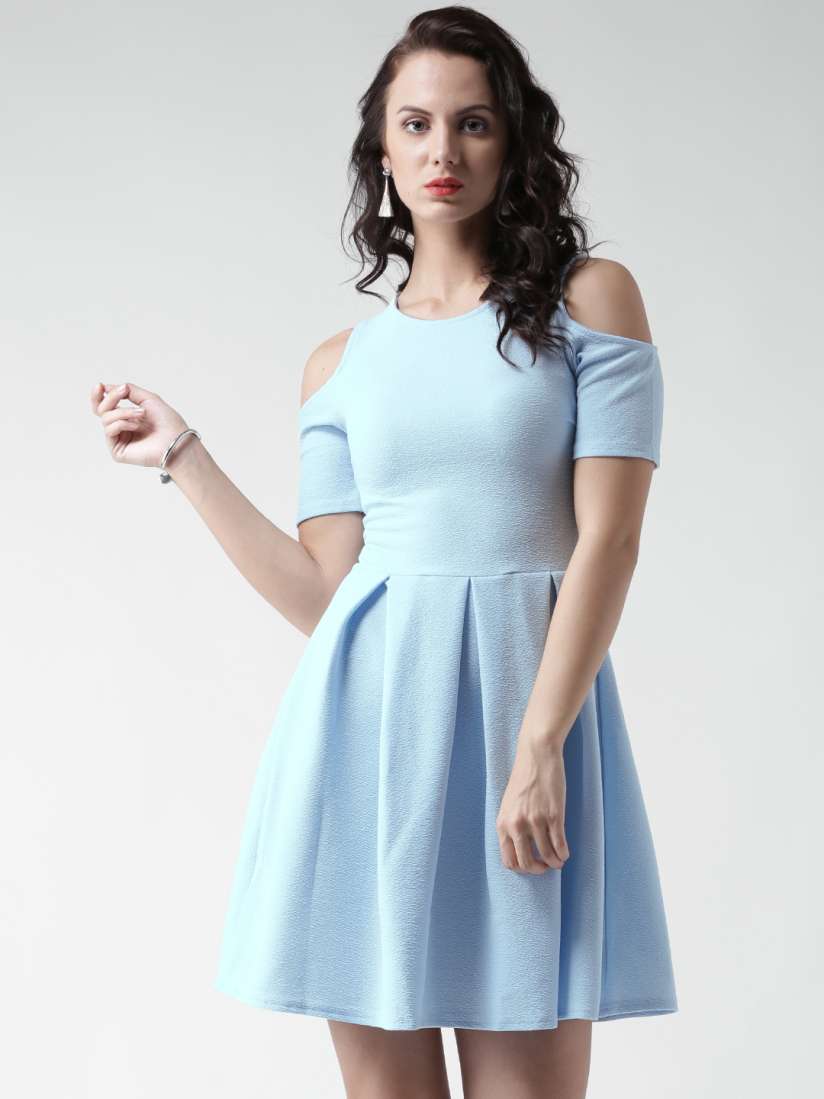 Buy Boohoo Blue Cold Shoulder Fit Flare Dress Dresses for Women 1415243 Myntra
