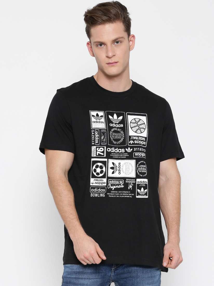 Buy ADIDAS Originals Black Vintage TRFL Printed Pure Cotton T 