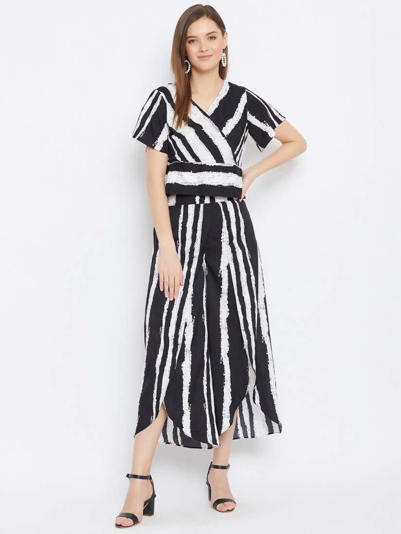 Buy Bitterlime Women White Black Striped Two Piece Jumpsuit Co Ords for Women 14166338 Myntra