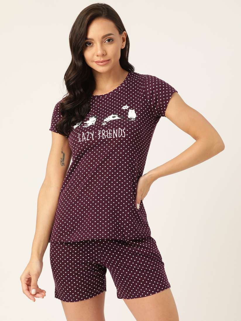 Buy Sweet Dreams Women Purple White Pure Cotton Printed Night suit Night suits for Women 14166482 Myntra