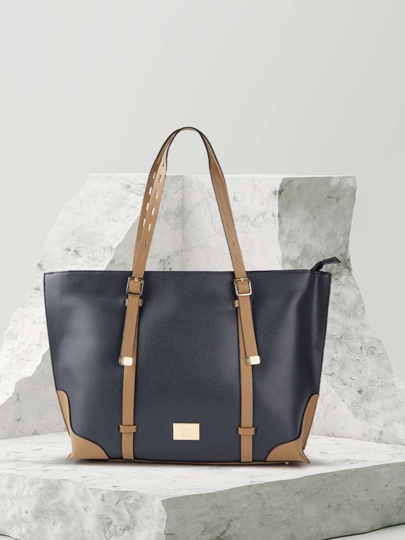 Buy Allen Solly Navy Blue Brown Structured Laptop Shoulder Bag Handbags for Women 14174258 Myntra