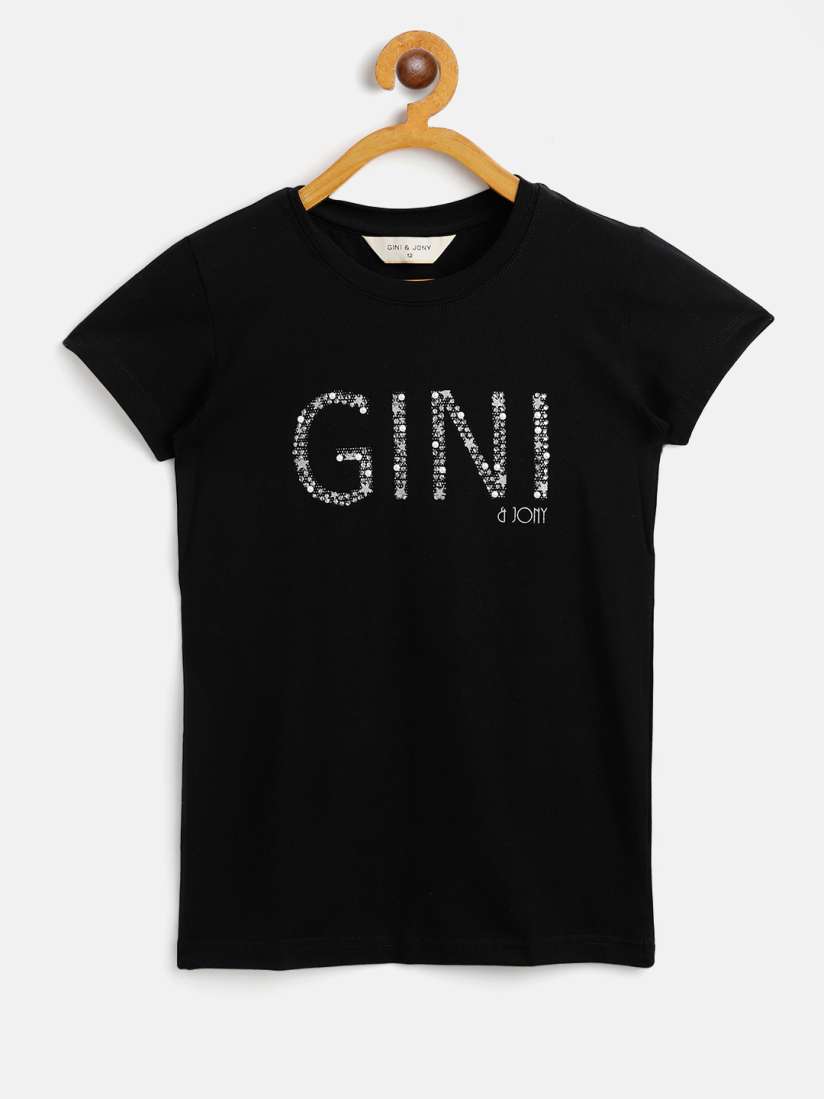 Buy Gini and Jony Black Brand Logo Embellished Regular Top Tops for Girls 14176986 Myntra