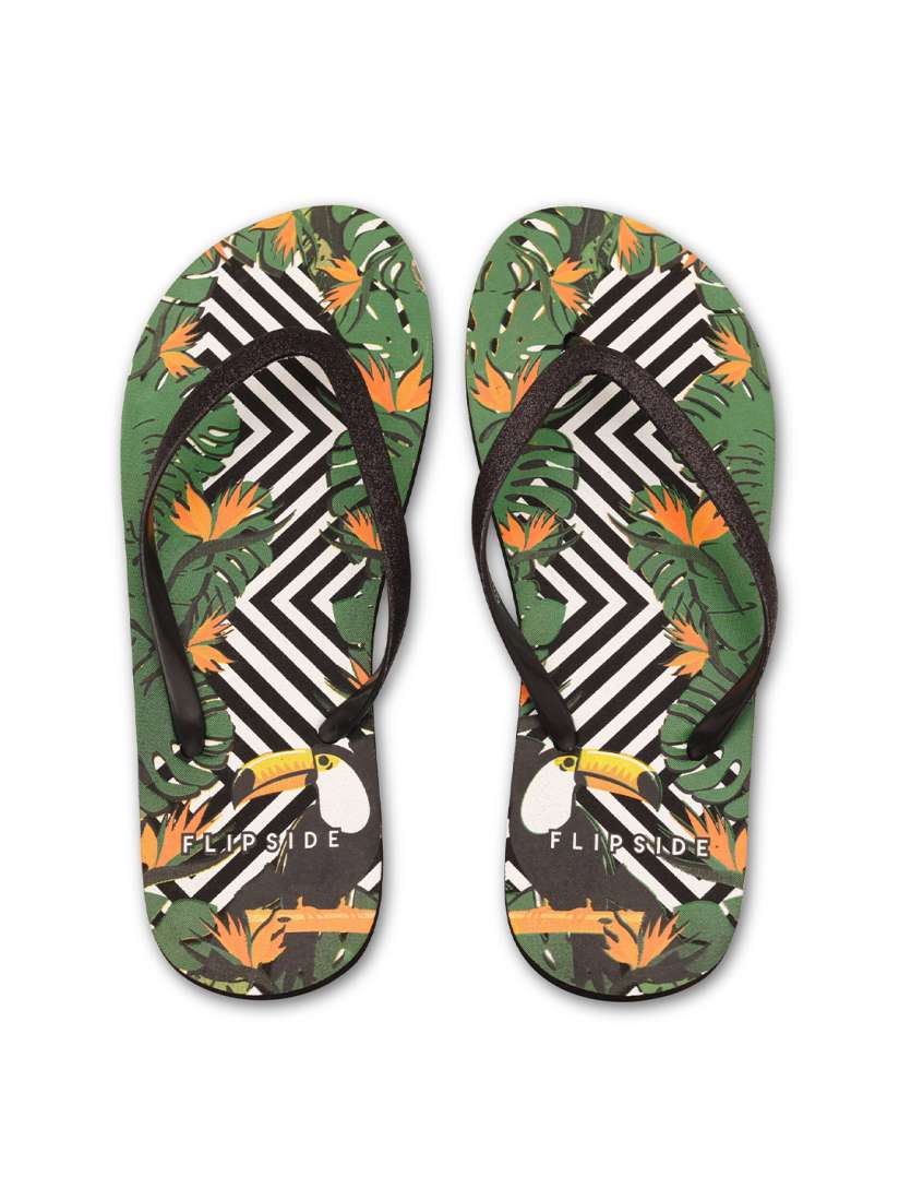 Buy Flipside Women Black Green Printed Thong Flip Flops Flip Flops for Women 14203232 Myntra