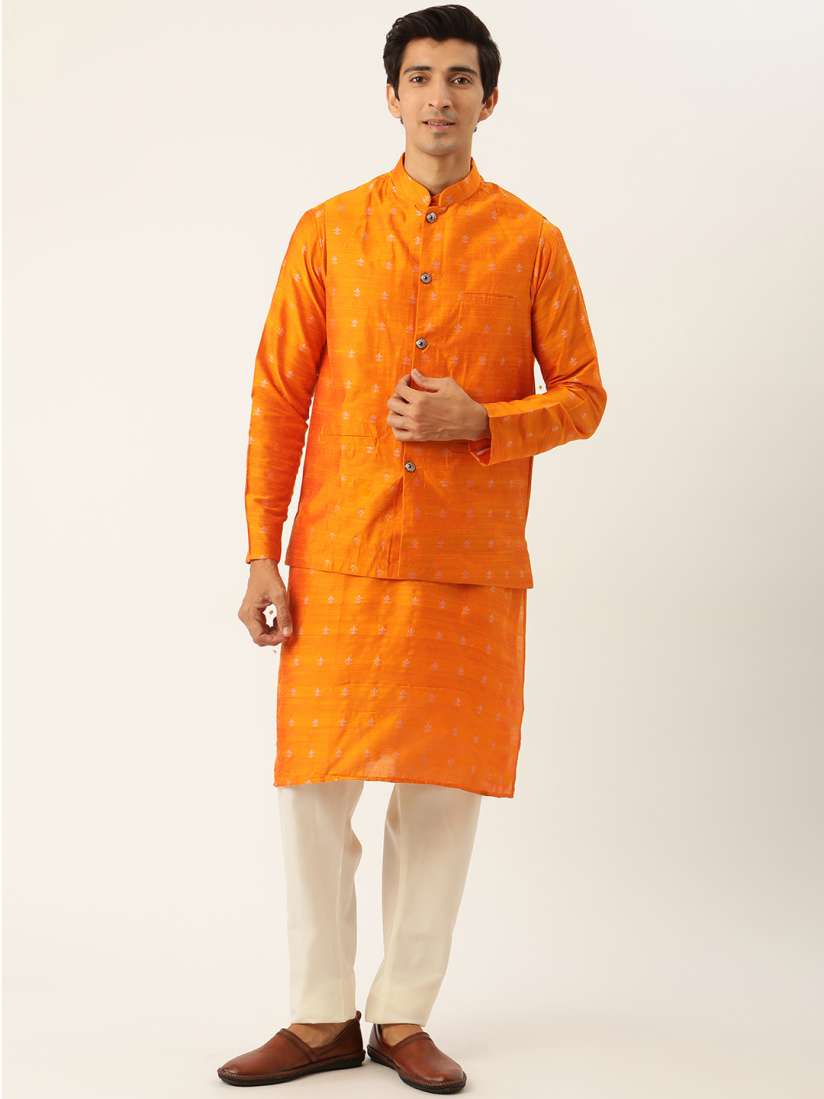 Nehru jacket on orange kurta online