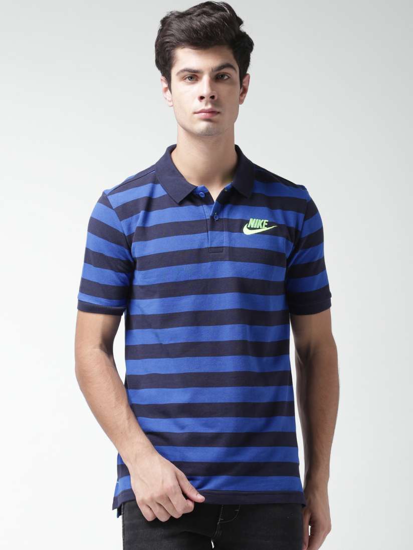 Buy Nike Blue Striped Polo Pure Cotton T shirt Tshirts for Men 1421233 Myntra