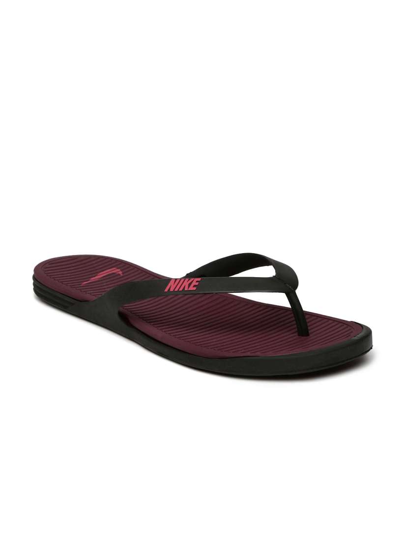 Burgundy nike flip flops on sale