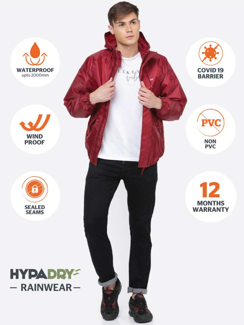 Buy Wildcraft Men Maroon Solid HypaDry Hooded Rain Jacket Rain Jacket for Men 14218946 Myntra