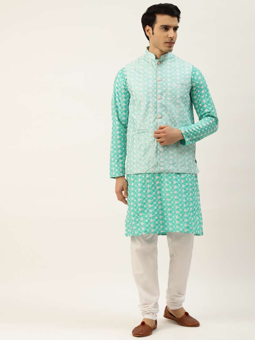 Buy SOJANYA Men Blue Ethnic Motifs Embroidered Thread Work Kurta with Churidar Kurta Sets for Men 14227038 Myntra