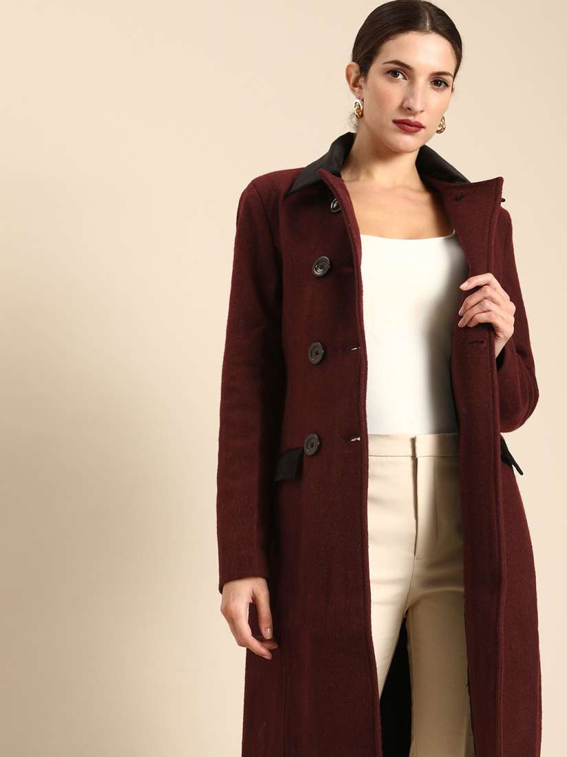 Buy all about you Women Maroon Contrast Collar Trench Coat Coats for Women 14230988 Myntra