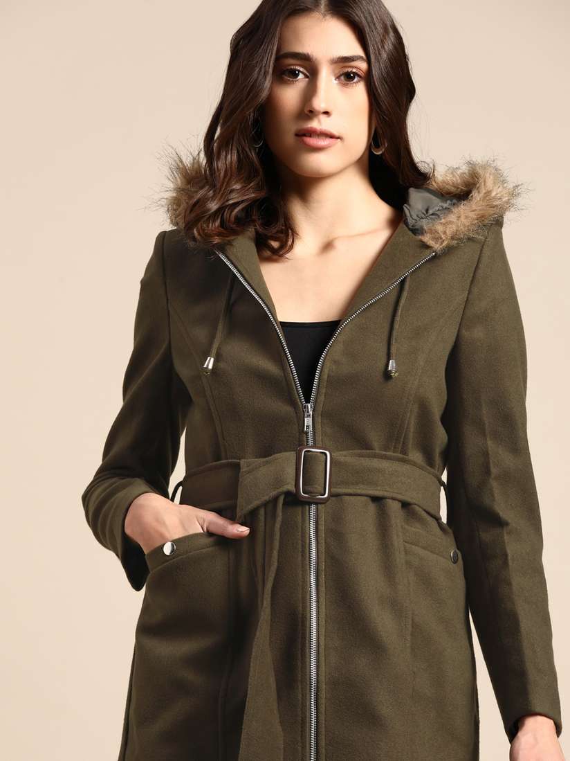 Myntra Olive Green Women's Trench Coat Marks Spencer Olive