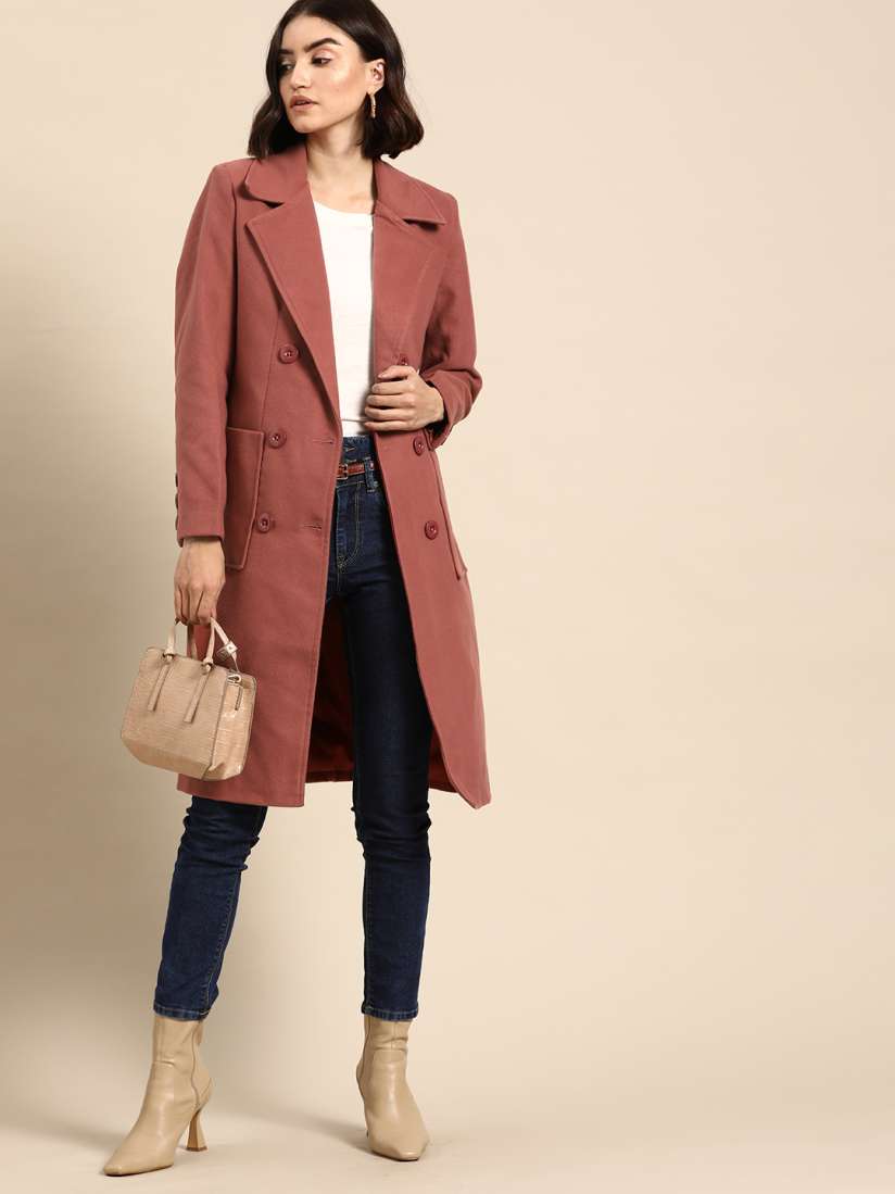 Buy all about you Women Dusty Pink Solid Single Breasted Overcoat with Oversized Pockets Coats for Women 14231026 Myntra