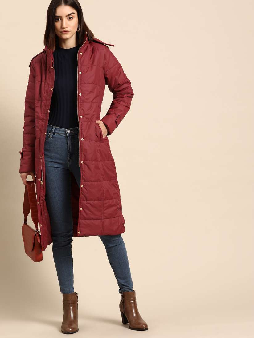 Buy all about you Women Maroon Longline Hooded Parka Jacket with Belt Jackets for Women 14231194 Myntra