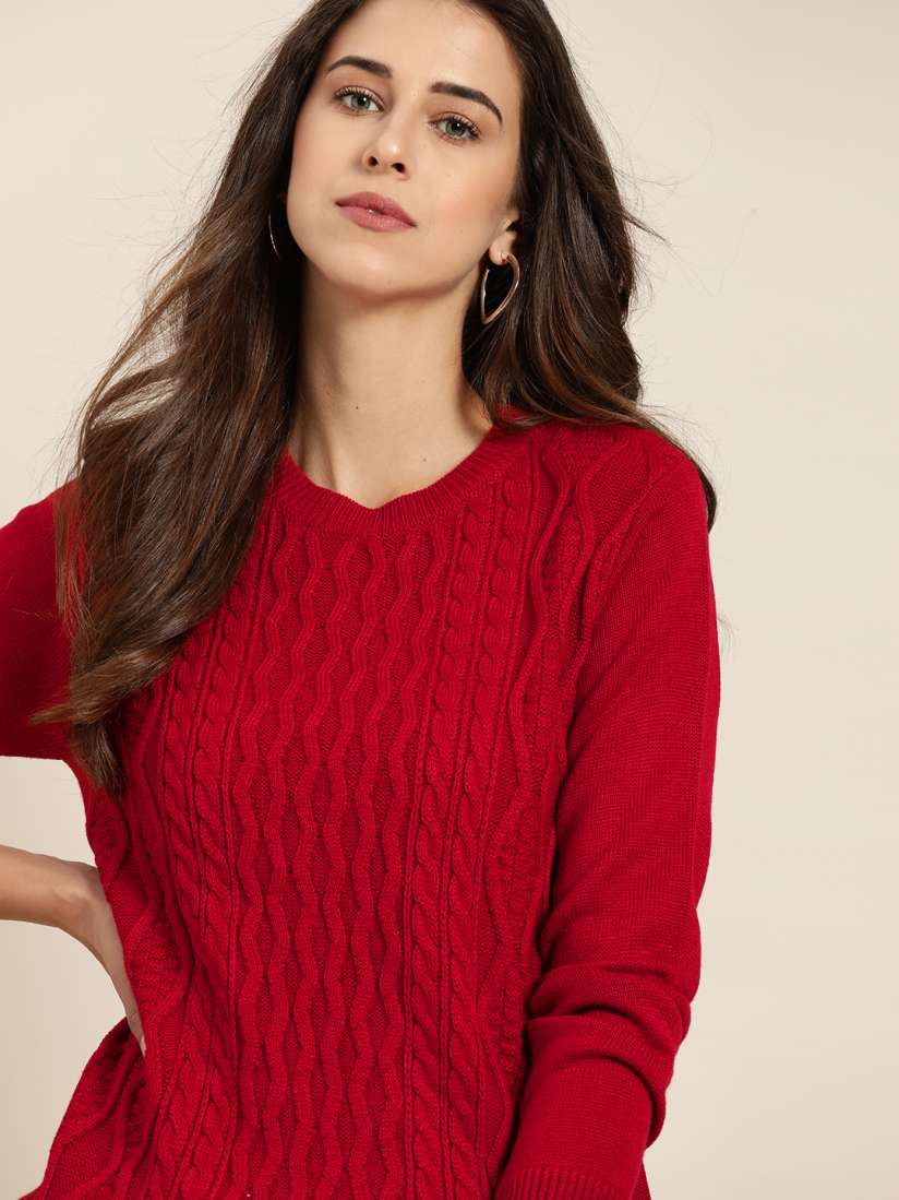 Buy all about you Women Red Cable Knit Pullover Sweaters for Women 14231248 Myntra