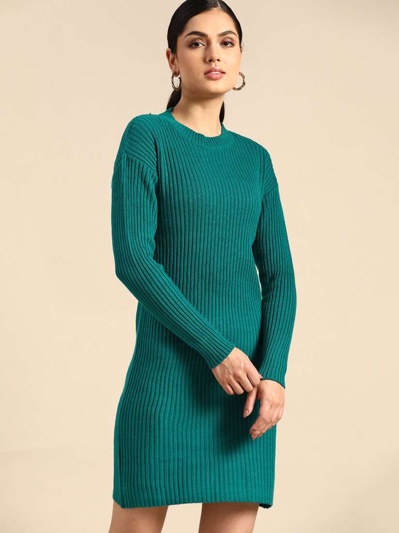 Buy all about you Women Teal Green Ribbed Jumper Dress Dresses for Women 14231250 Myntra
