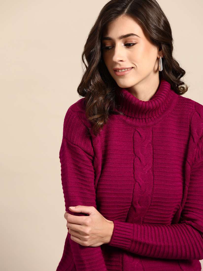 Buy all about you Women Maroon Cable Knit Pullover Sweaters for Women 14231330 Myntra