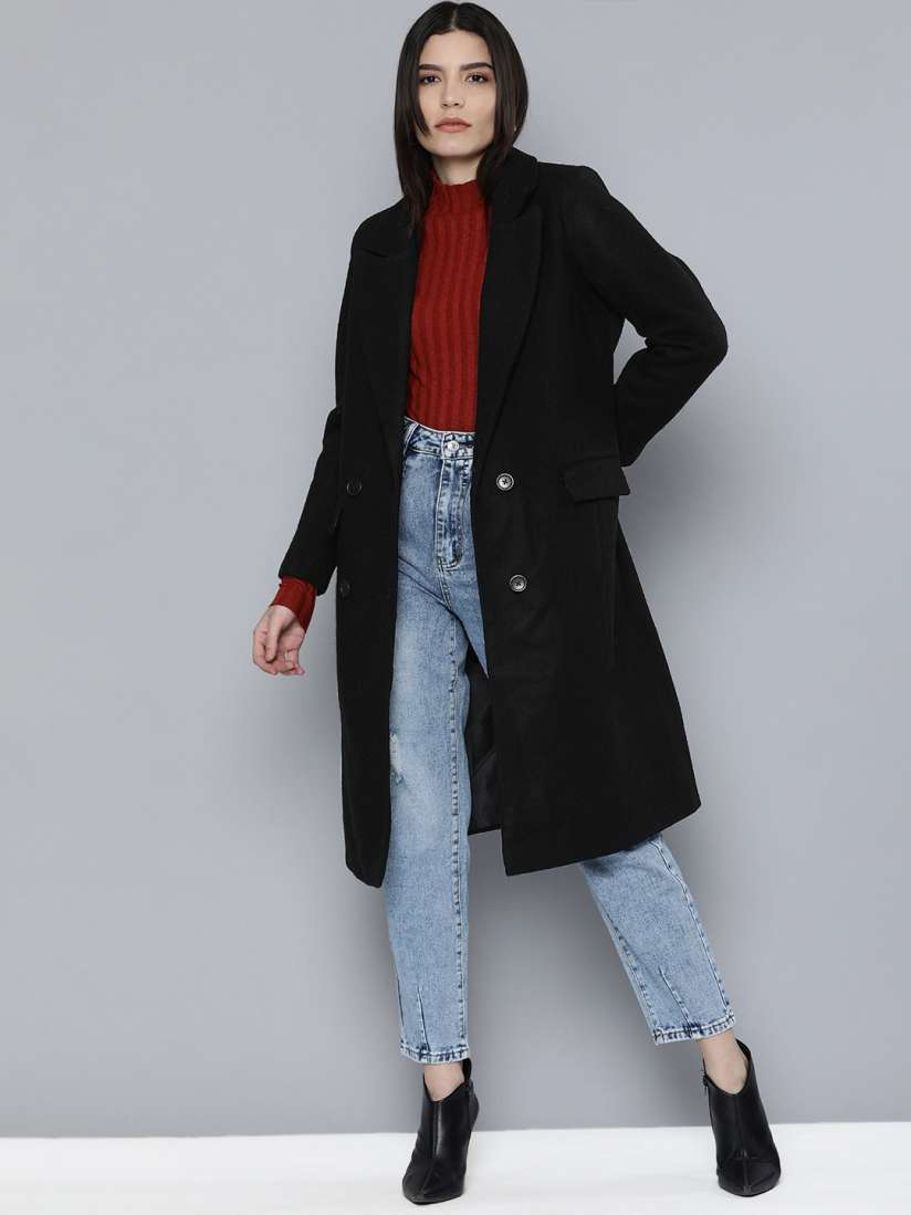 Buy Chemistry Women Black Solid Longline Overcoat Coats for Women 14231674 Myntra