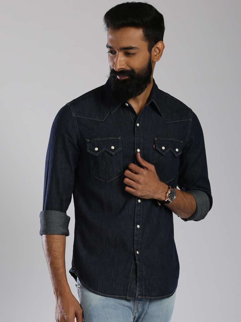 Buy Levi s Navy Slim Fit Denim Casual Shirt Shirts for Men 1424102 Myntra