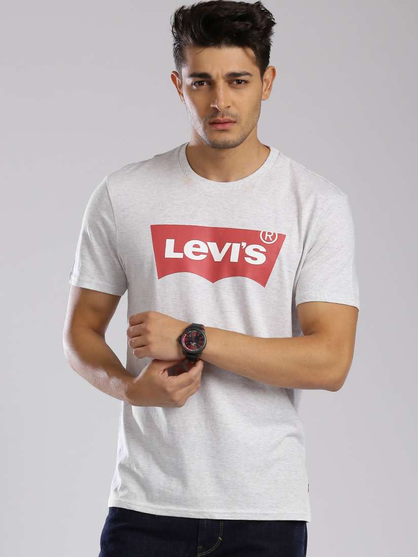 White levi shirt with red logo on sale
