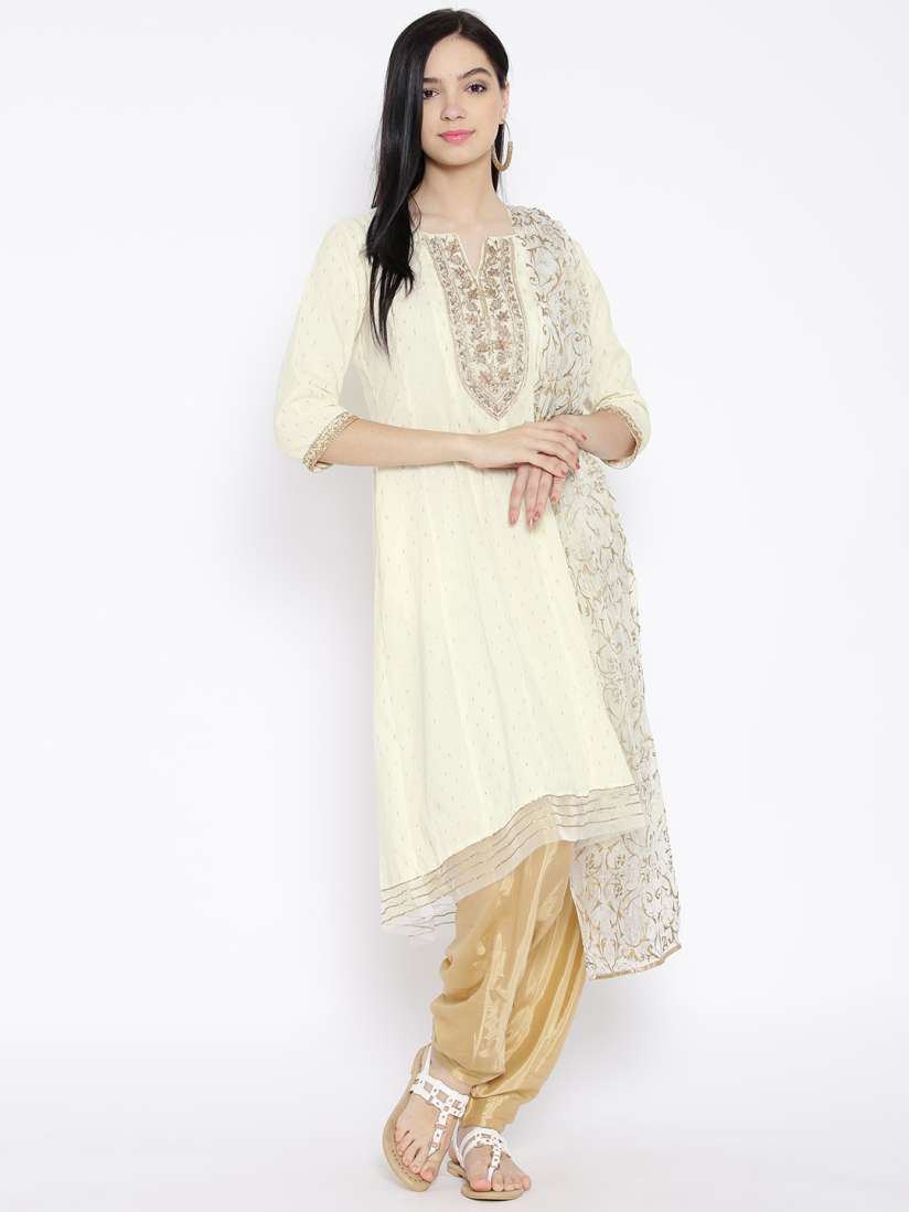 Buy BIBA Off White Beige Zari Embroidered Anarkali Salwar Suit Kurta Sets for Women 1424337 Myntra