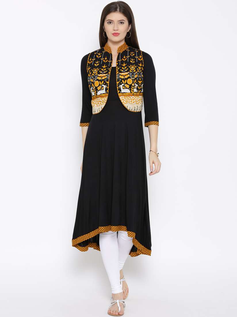 Buy BIBA Black Anarkali Kurta with Waistcoat Kurtas for Women 1424446 Myntra