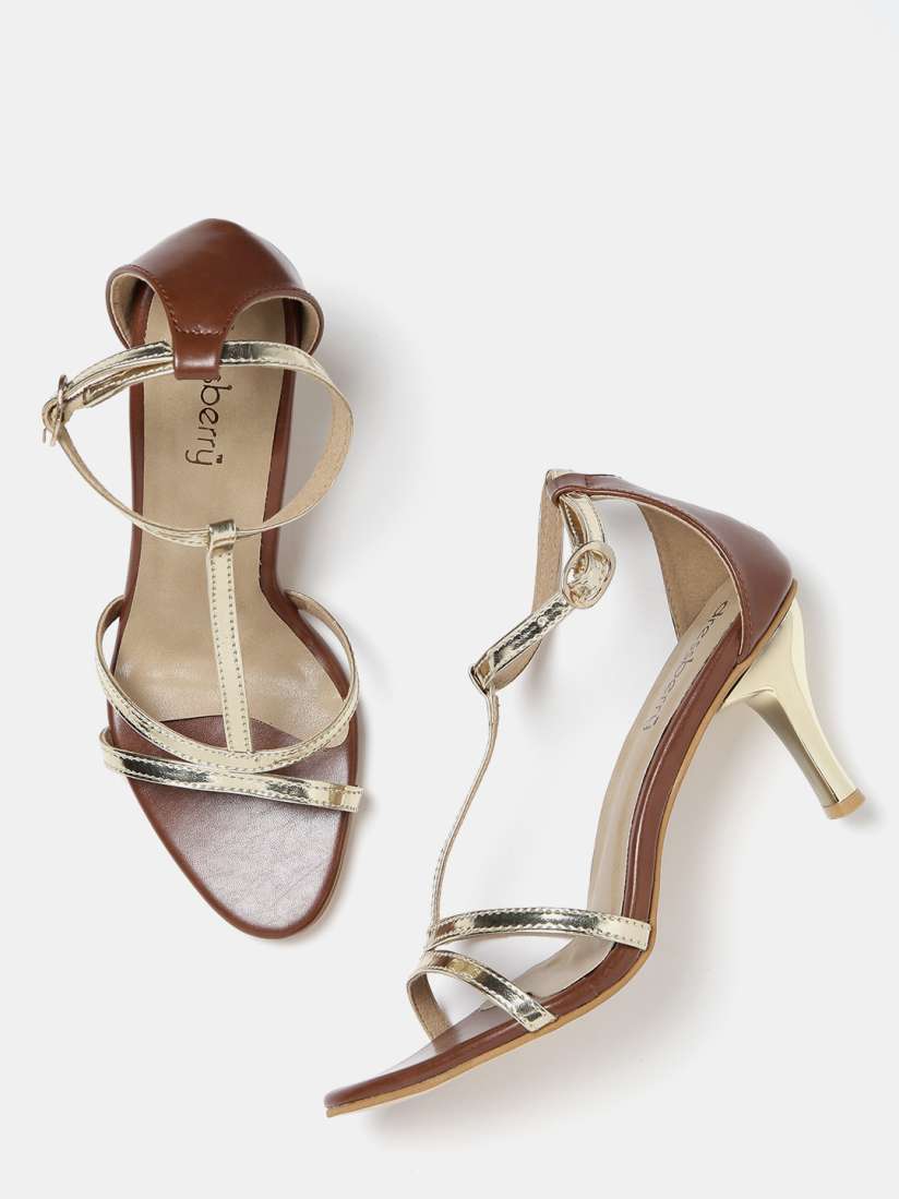 Buy DressBerry Women Gold Toned Brown Slim Heels Heels for Women 1424756 Myntra