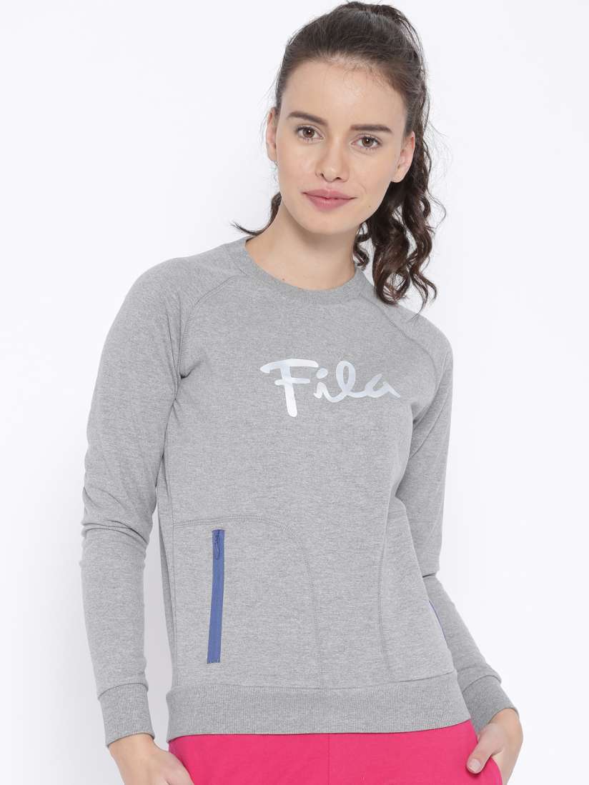 Buy FILA Grey Melange Printed Sweatshirt Sweatshirts for Women 1426891 Myntra