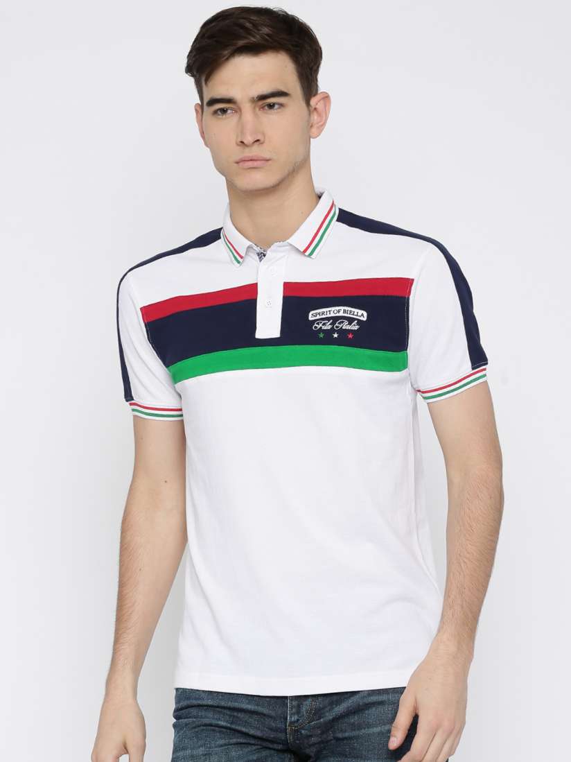 Buy FILA Men White Colour Blocked Polo Pure Cotton T shirt Tshirts for Men 1427006 Myntra