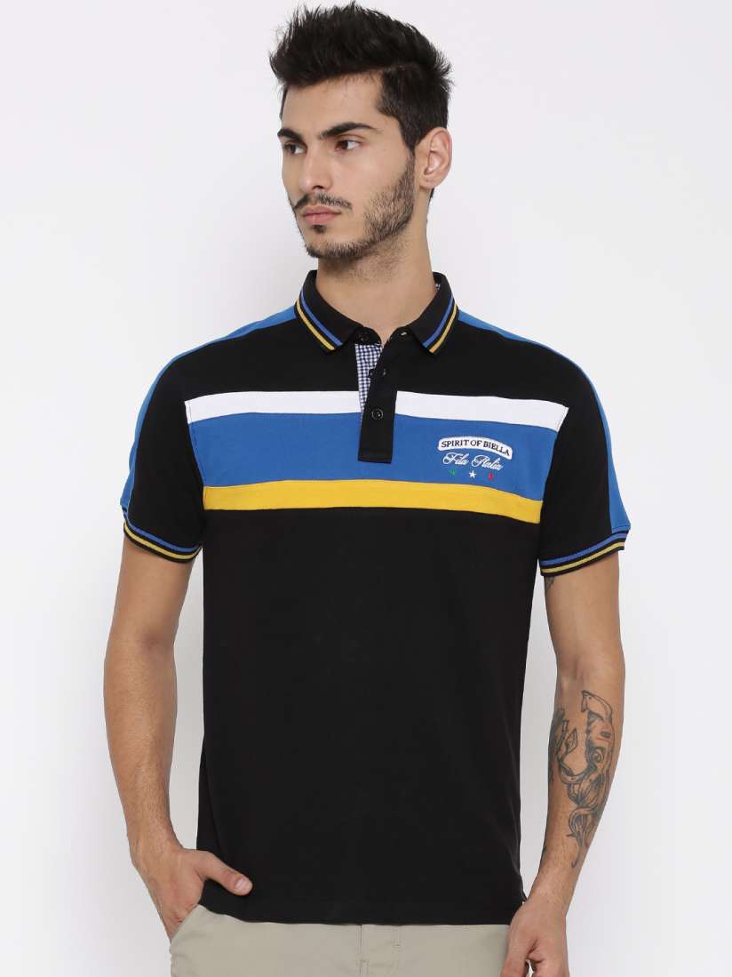 Buy FILA Men Black Striped Polo Pure Cotton T shirt Tshirts for Men 1427007 Myntra