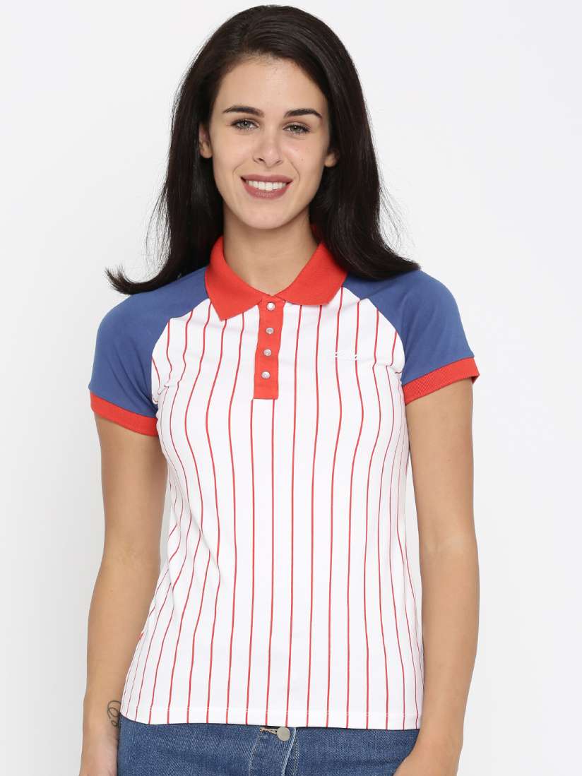Buy FILA Women White Striped Polo T shirt Tshirts for Women 1427014 Myntra