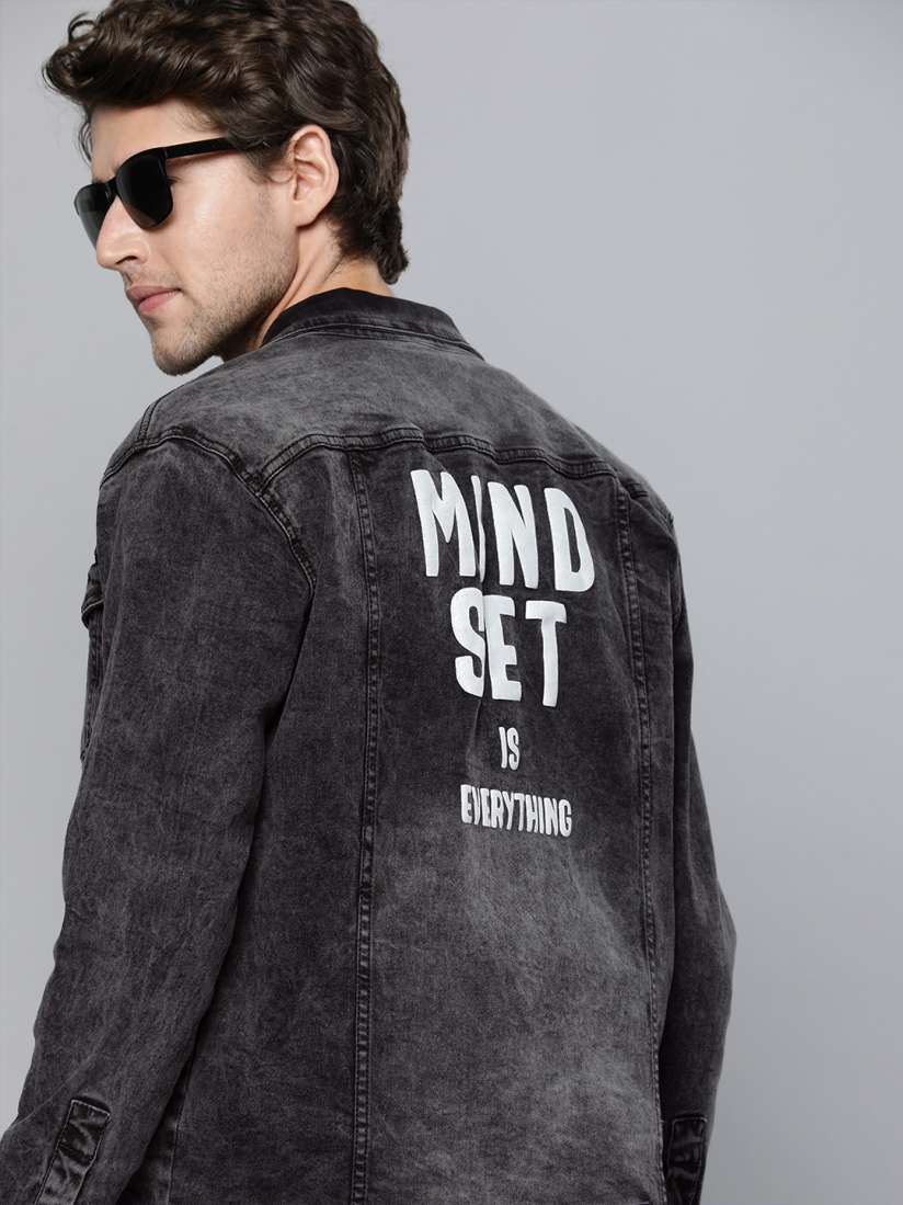 Distressed black denim jacket men hot sale