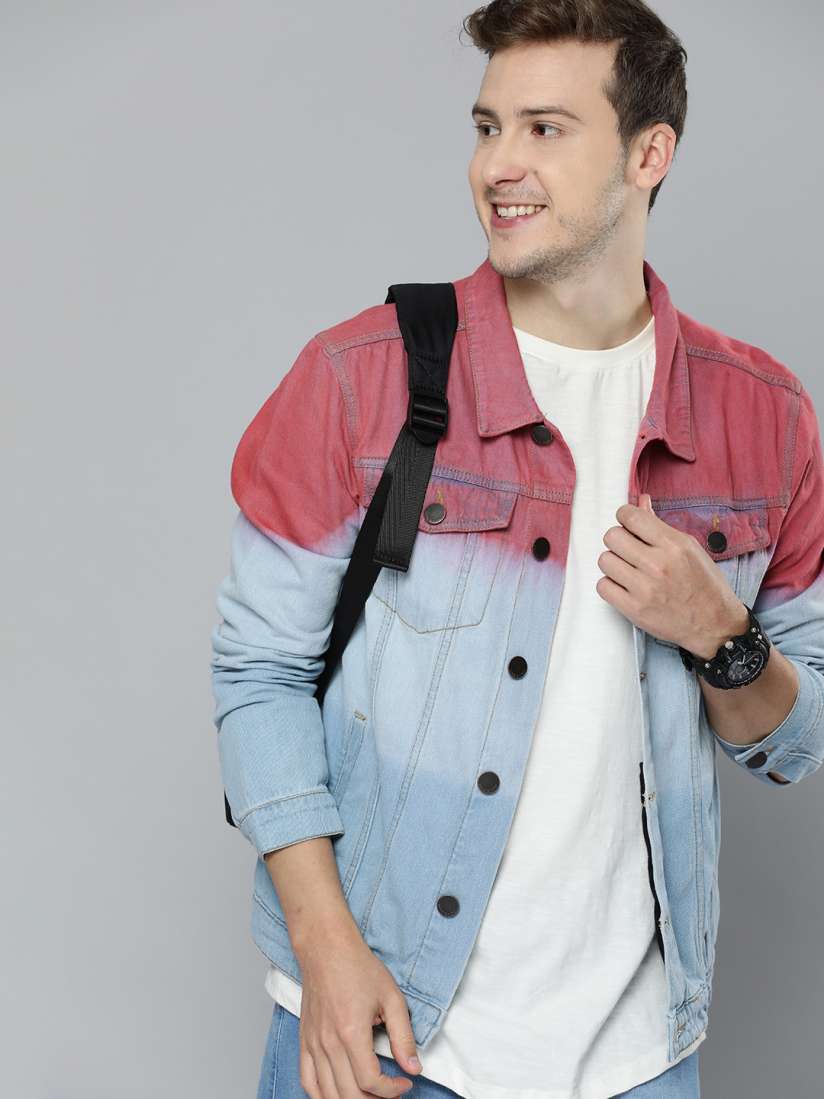 Buy HERE NOW Men Pink Blue Ombre Pure Cotton Denim Jacket Jackets for Men 14275444 Myntra