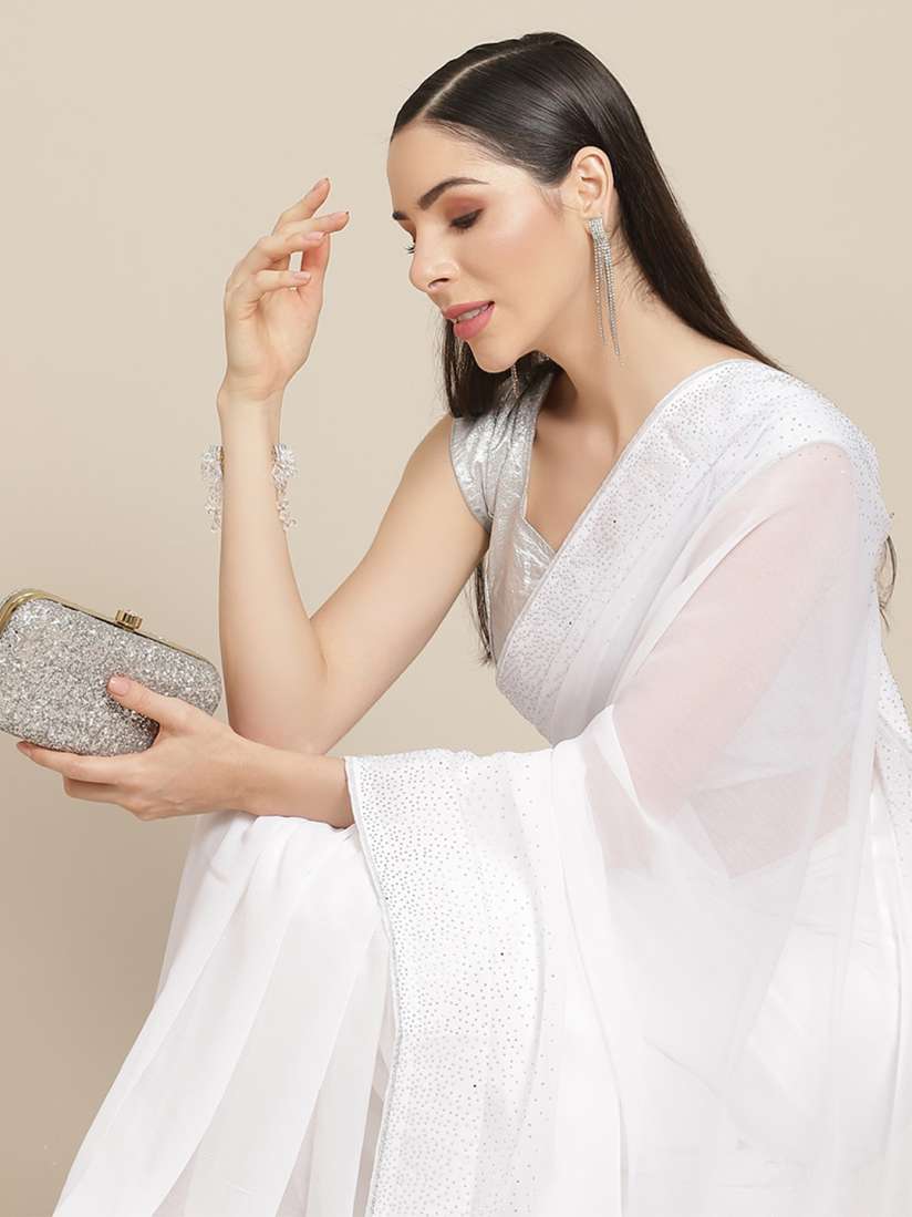 Buy Anouk White Embellished Border Saree Sarees for Women 14277230 Myntra