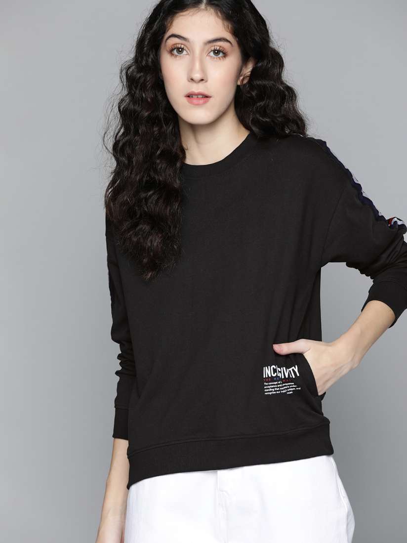 Buy Harvard Women Black Solid Pullover Sweatshirt Sweatshirts for Women 14280132 Myntra