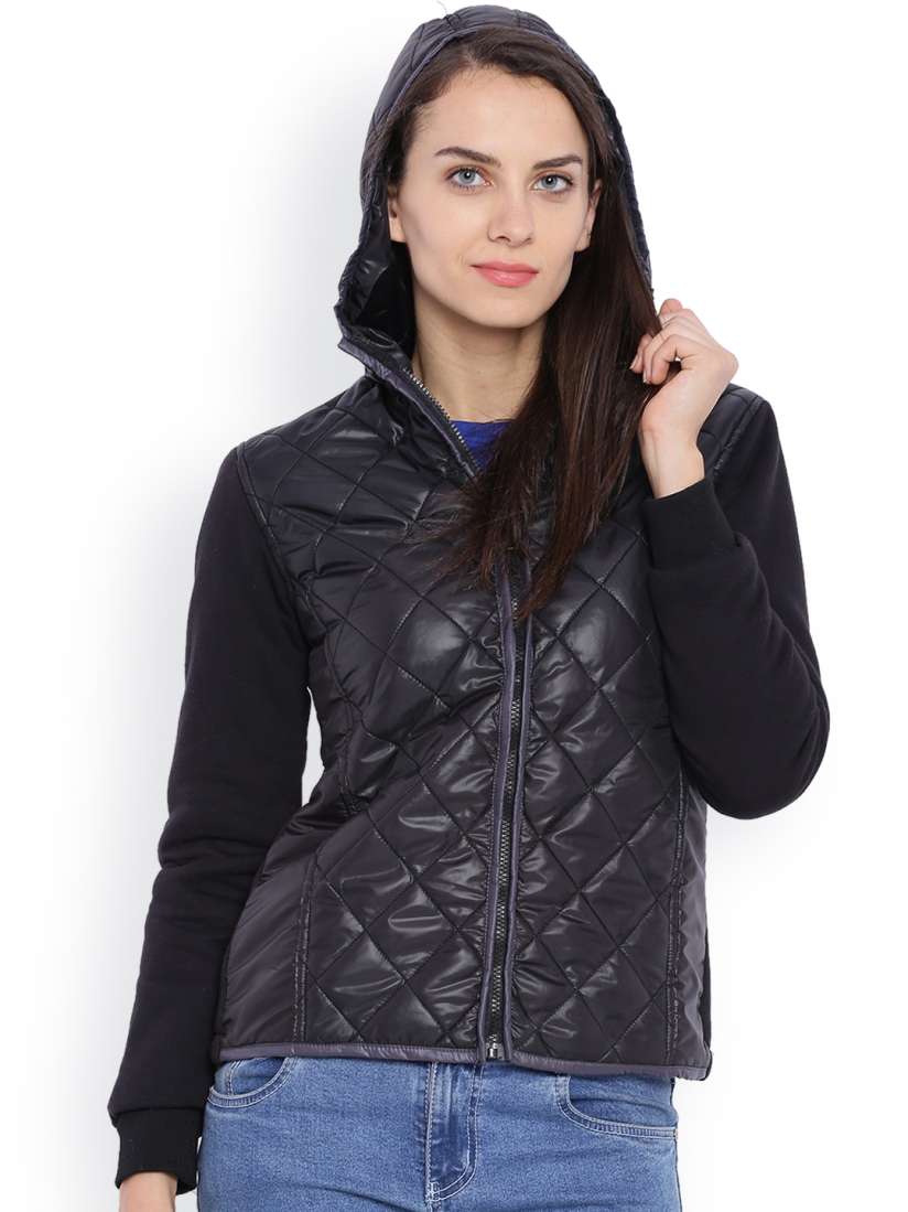 Buy Campus Sutra Black Quilted Hooded Jacket Jackets for Women 1428196 Myntra