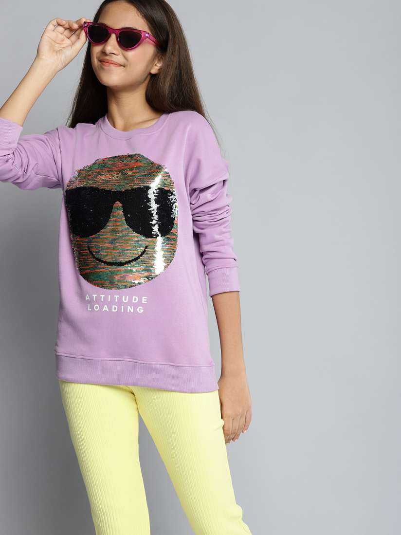 Buy YK emoji Girls Lavender Flip Sequin Sweatshirt Sweatshirts for Girls 14288014 Myntra