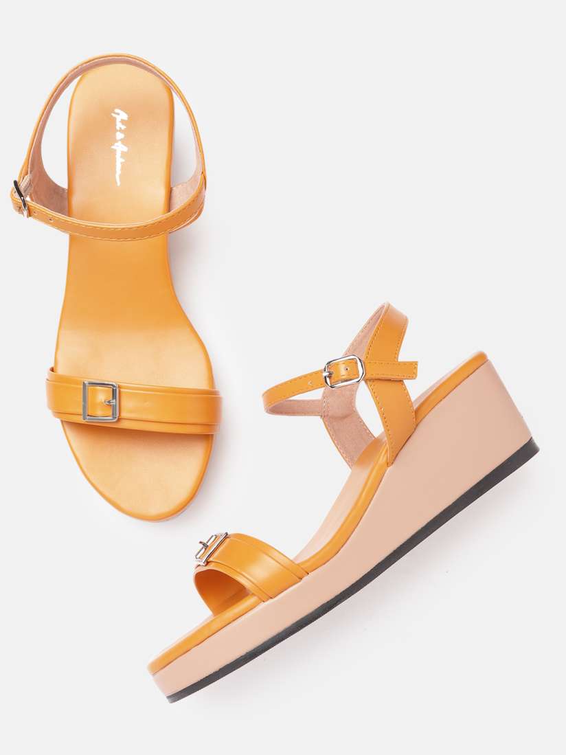 Buy Mast Harbour Women Mustard Yellow Solid Wedges with Buckles Heels for Women 14292808 Myntra