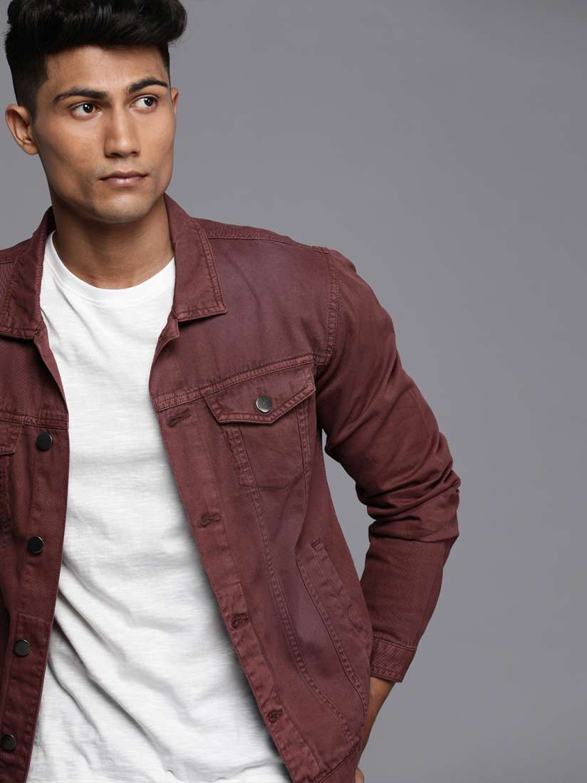 Maroon denim jacket men hotsell