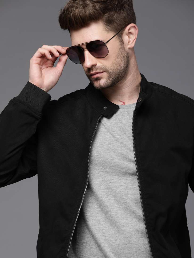 Buy WROGN Men Black Pure Cotton Bomber Jacket Jackets for Men 14296120 Myntra
