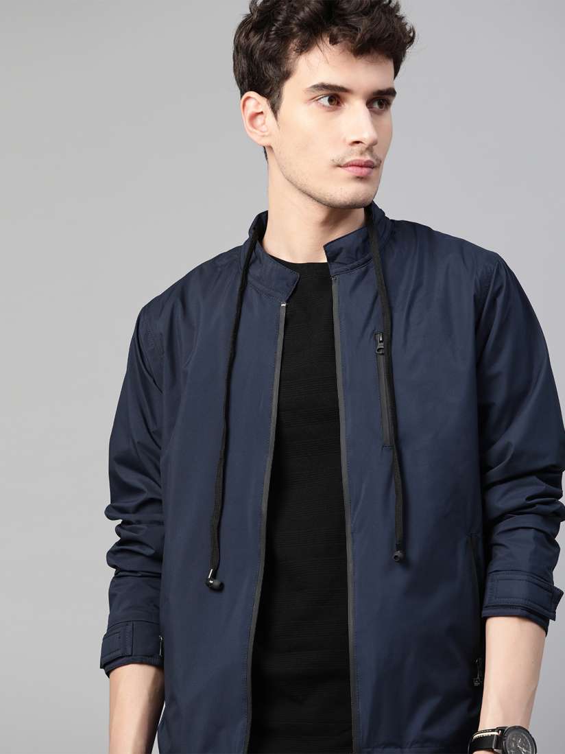 Buy Roadster Men Navy Blue Solid Tailored Jacket With Attached Earphones Jackets for Men 14306182 Myntra