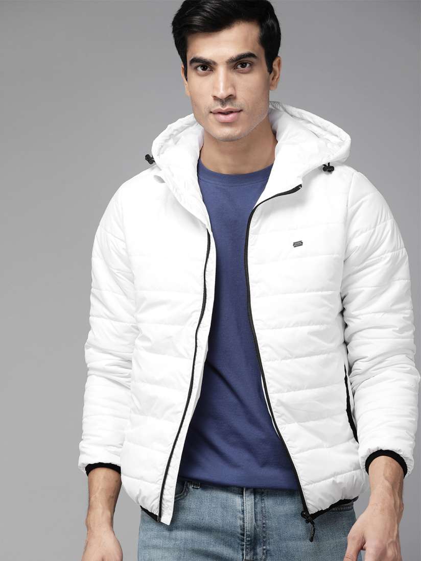 Buy Roadster Men White Solid Hooded Padded Jacket Jackets for Men 14306358 Myntra