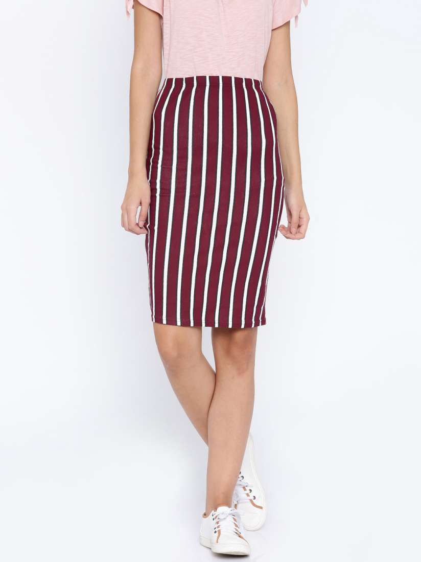 Buy ONLY Maroon White Striped Pencil Skirt Skirts for Women 1430903 Myntra
