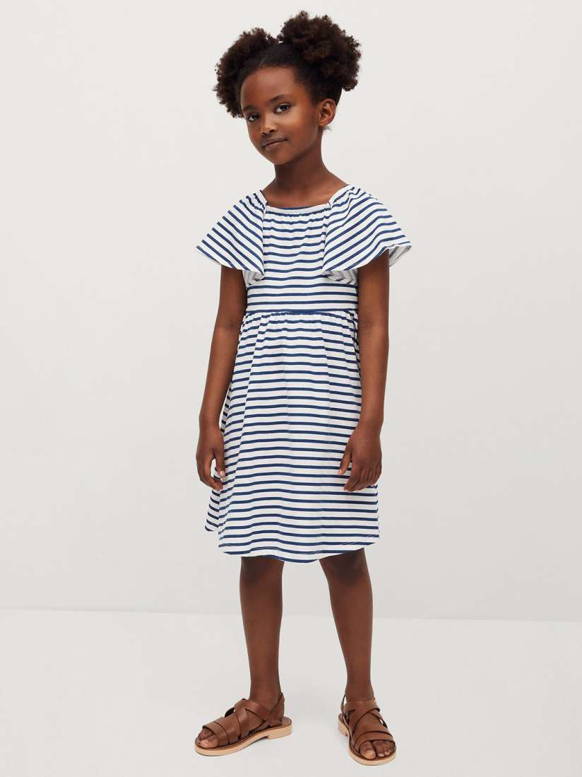 Buy Mango Kids Girls White Navy Blue Pure Cotton Striped Fit Flare Dress Dresses for Girls 14310088 Myntra